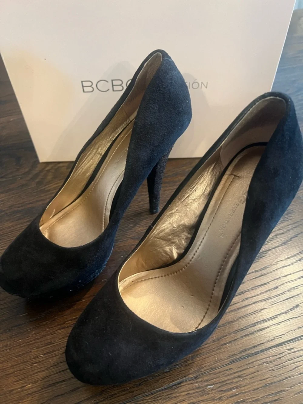 BCBG Black Suede Classic Round-Toe Pumps